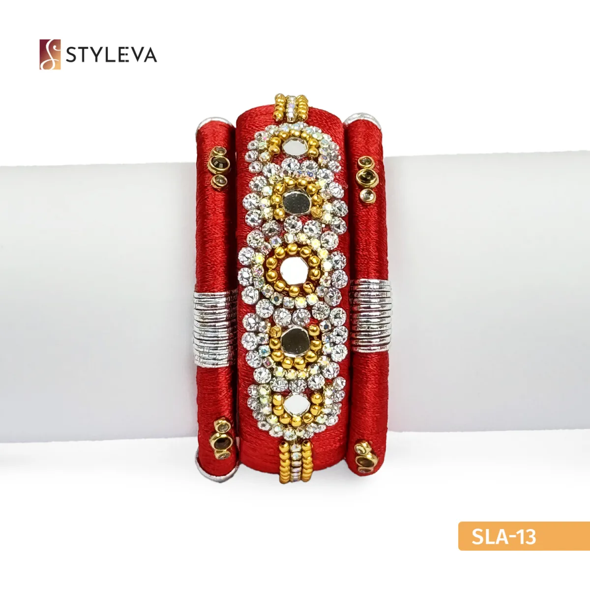 Red Cord Bracelet with Silver Accents - Image 2