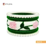 Green and White Bangle with Pink Roses