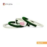 Green and White Bangle with Pink Roses - Image 4