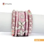 Pink and White Beaded Bangle - Image 2