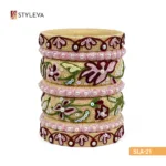 Beige and Pink Embroidered Bangle