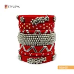 (SLA-25)_Red and Silver Beaded Bangles