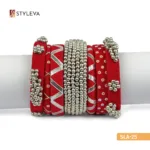(SLA-25)_Red and Silver Beaded Bangles - Image 4