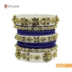 White, Blue, and Gold Beaded Bangle
