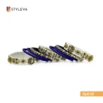 White, Blue, and Gold Beaded Bangle - Image 3
