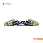 White, Blue, and Gold Beaded Bangle - Image 2