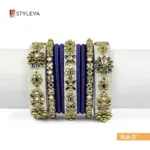 White, Blue, and Gold Beaded Bangle - Image 4