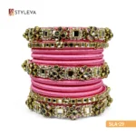 Pink and Gold Bangle Set with Rhinestones
