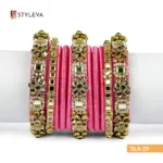 Pink and Gold Bangle Set with Rhinestones - Image 3