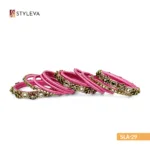 Pink and Gold Bangle Set with Rhinestones - Image 2
